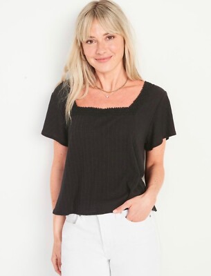Old Navy Womens Size 3X ~ Flutter Sleeve Lace Trimmed Swing Blouse .. $30 Black