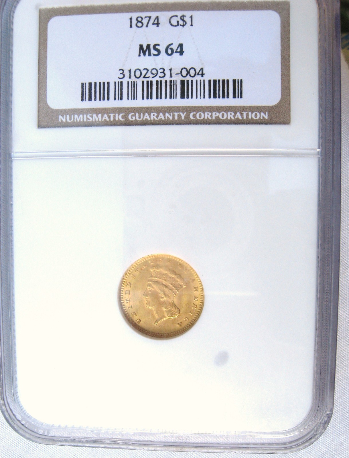 1874 Gold Indian Princess Dollar NGC MS 64