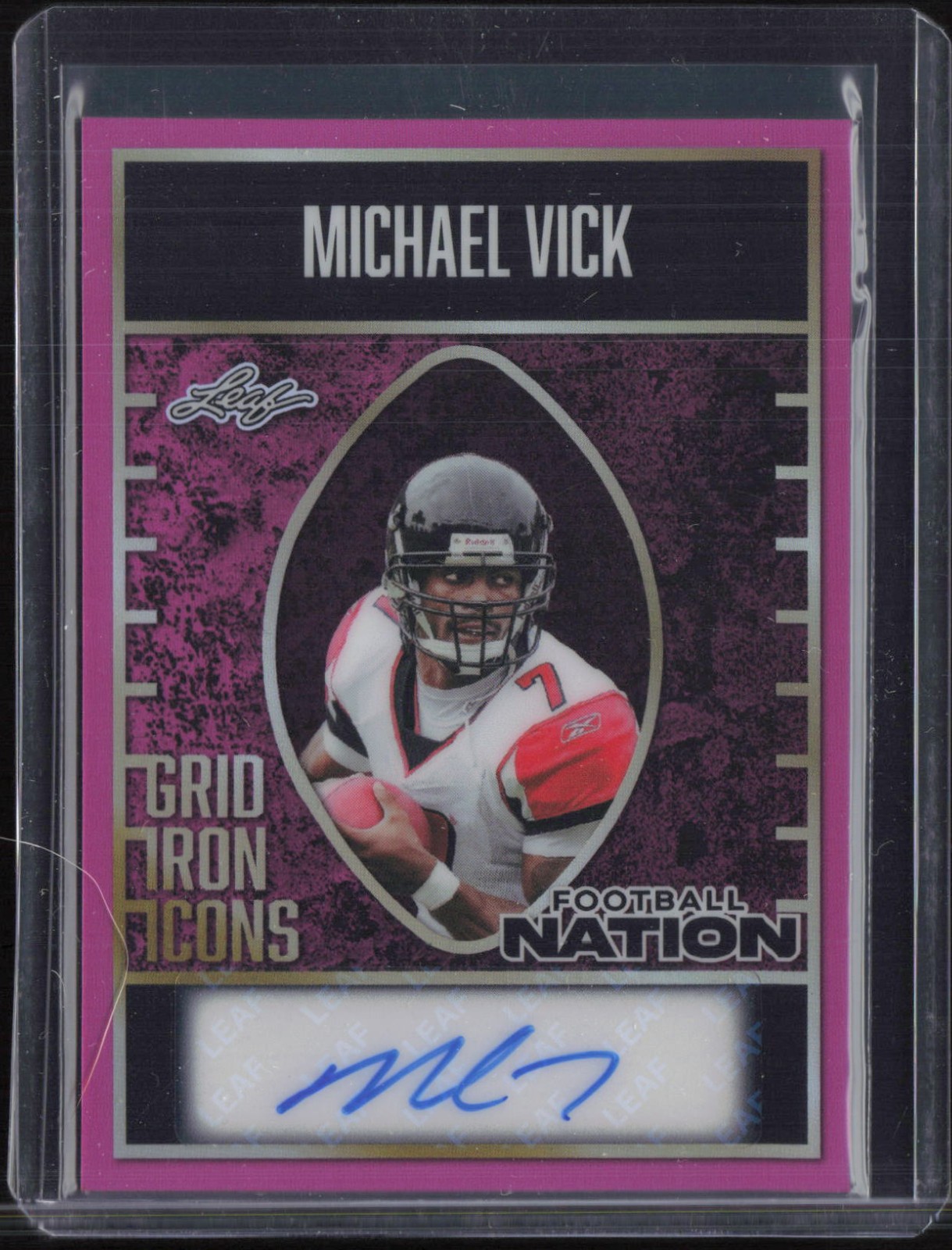 2025 Leaf Football Nation Grid Iron Icons Prismatic Pink Michael Vick 1/1 Auto
