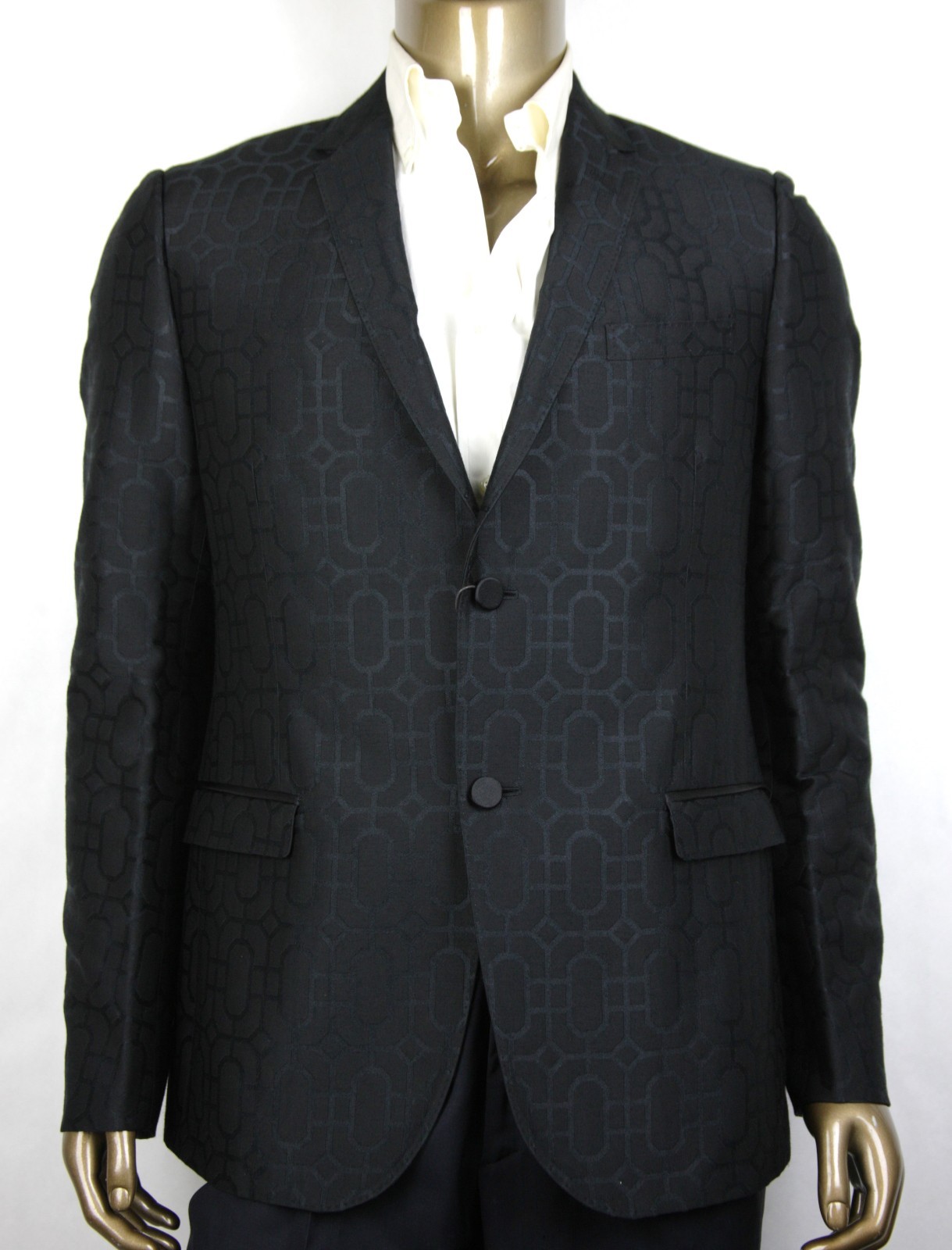 Pre-owned Gucci $2720  Men's Black Emerald Jacquard Dylan 60 Jacket 2 Buttons 322626 1000
