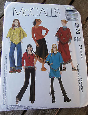 Oop McCalls 2978 Girls Ponchos tops skirts pants back to school sizes 12-16 NEW