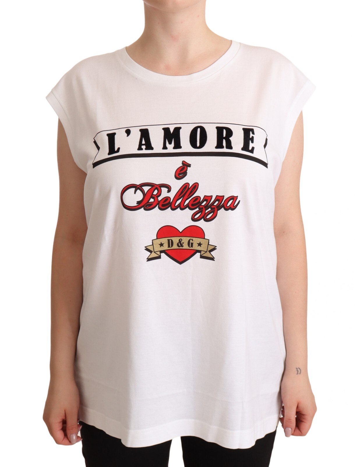 DOLCE & GABBANA Топ Белый LAmore EBellezza Майка IT46/US12/XL Рекомендуемая розничная цена 400 долларов США