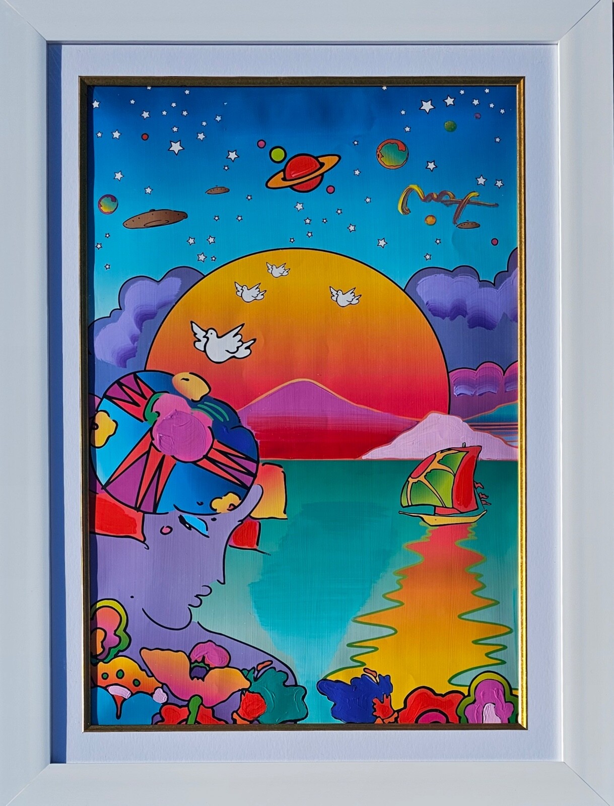アート・デザイン・音楽 THOUGHT by Peter Max PETER MAX New Horizon Unique Original Painting Hand signed