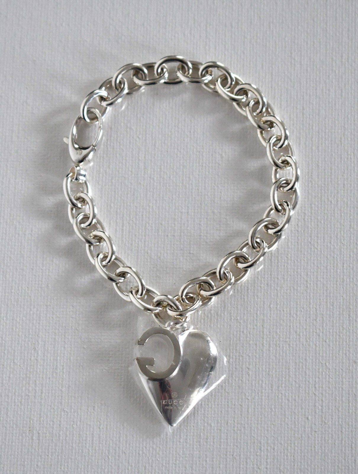 NEW Auth GUCCI HEART CHARM *G* .925 STERLING SILVER Chain NEW Auth GUCCI HEART CHARM *G* .925 STERLING SILVER Chain