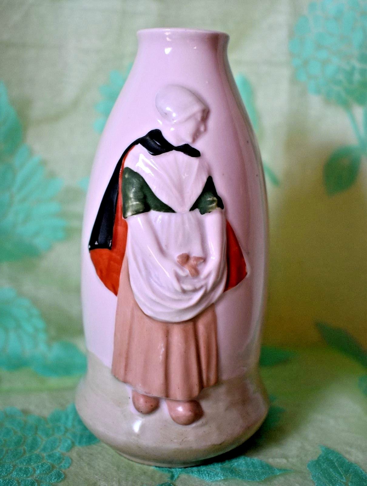 Pink Vase Woman with Cape and Hat Made in Germany almost 6 inches tall vintage