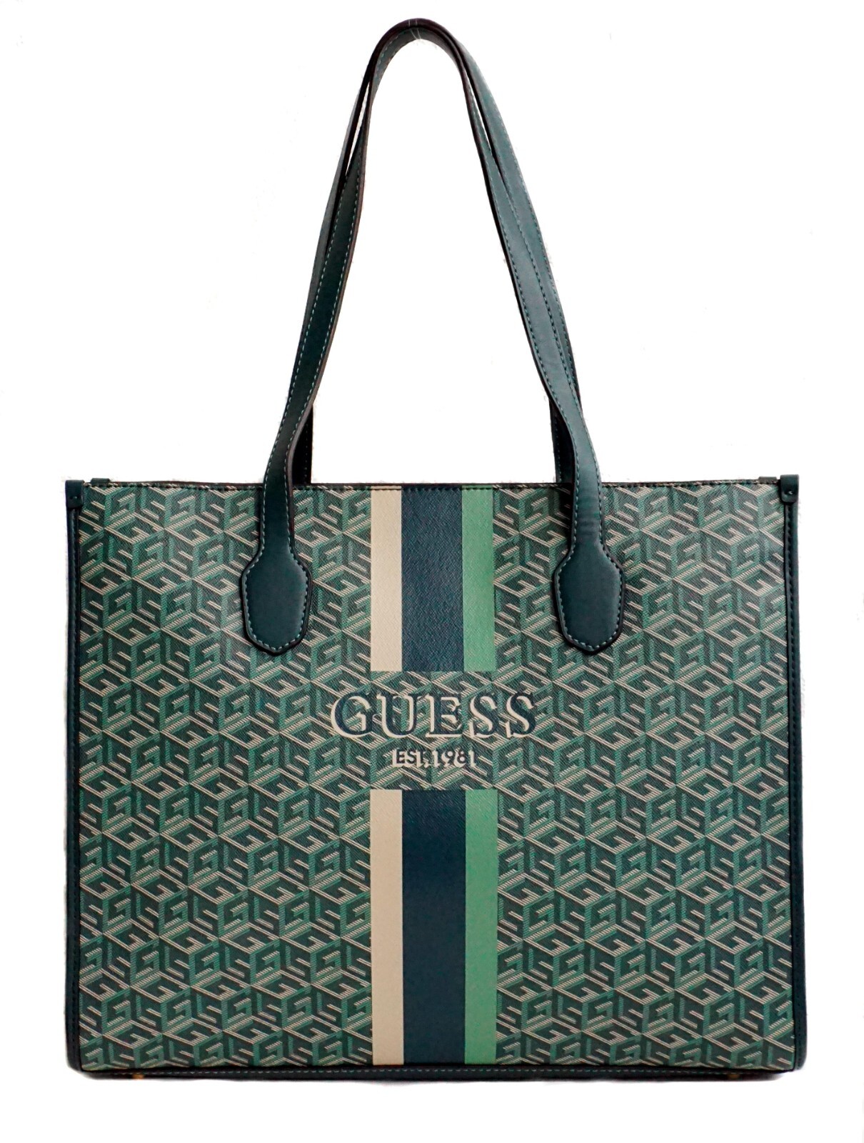 GUESS Sac en Bandoulière Shopping Silvana Tote Logo Hunter Vert Neuf
