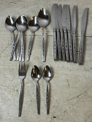 17pc Lot Rogers Premier Stainless Oneida Ltd Spanada Flatware Set MCM ART DECO