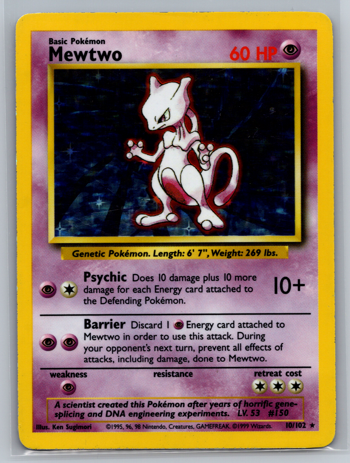 Mewtwo Holo 10/102 - 1999 Pokémon WOTC Pokemon TCG Mewtwo 10/102 Base Set Original Vintage Holo