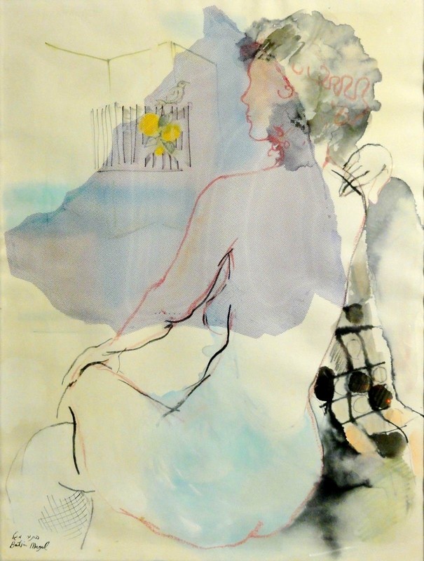 Batia Magal (*1953) Pastell-Aquarell: Weiblicher Akt - Ansicht Von Hinten