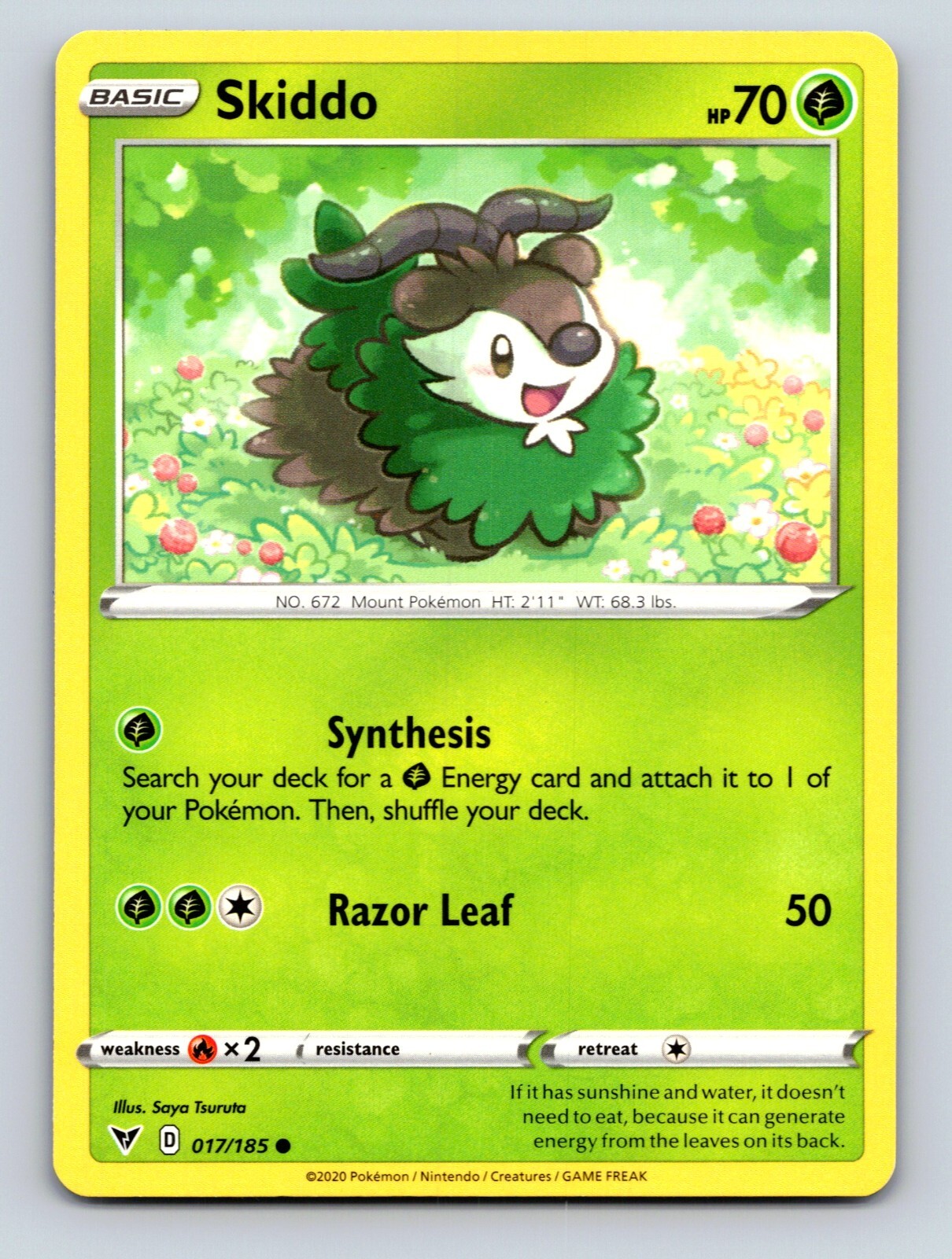 Skiddo HP 70 Razor Leaf Attack Rarity Green Pokémon Card | eBay
