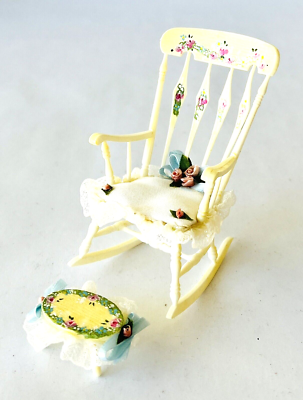 Miniature Dollhouse Rocking Chair Footstool Hand Painted