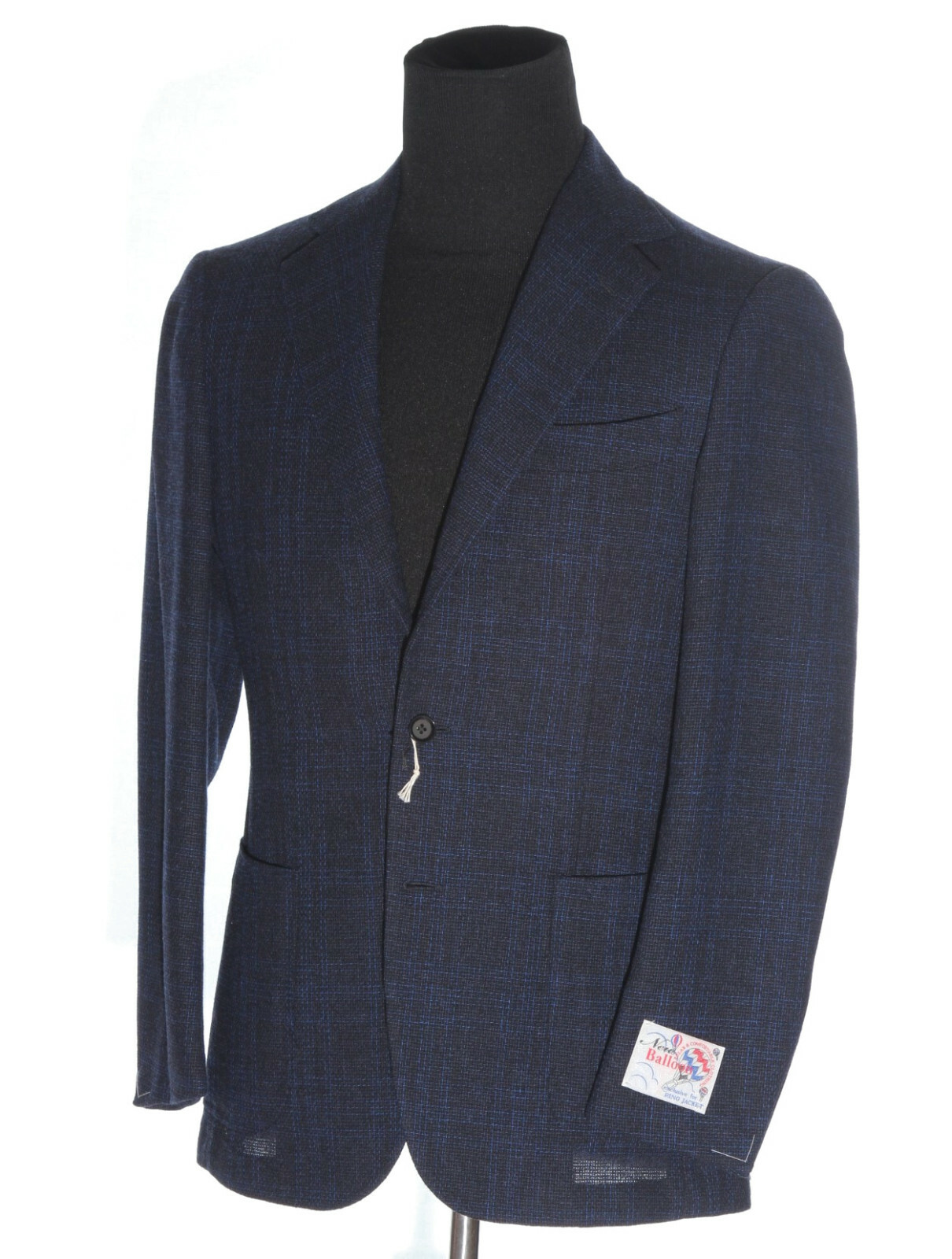 Ring Jacket Balloon Blue Windowpane Wool Tweed Blazer Jacket EU 54