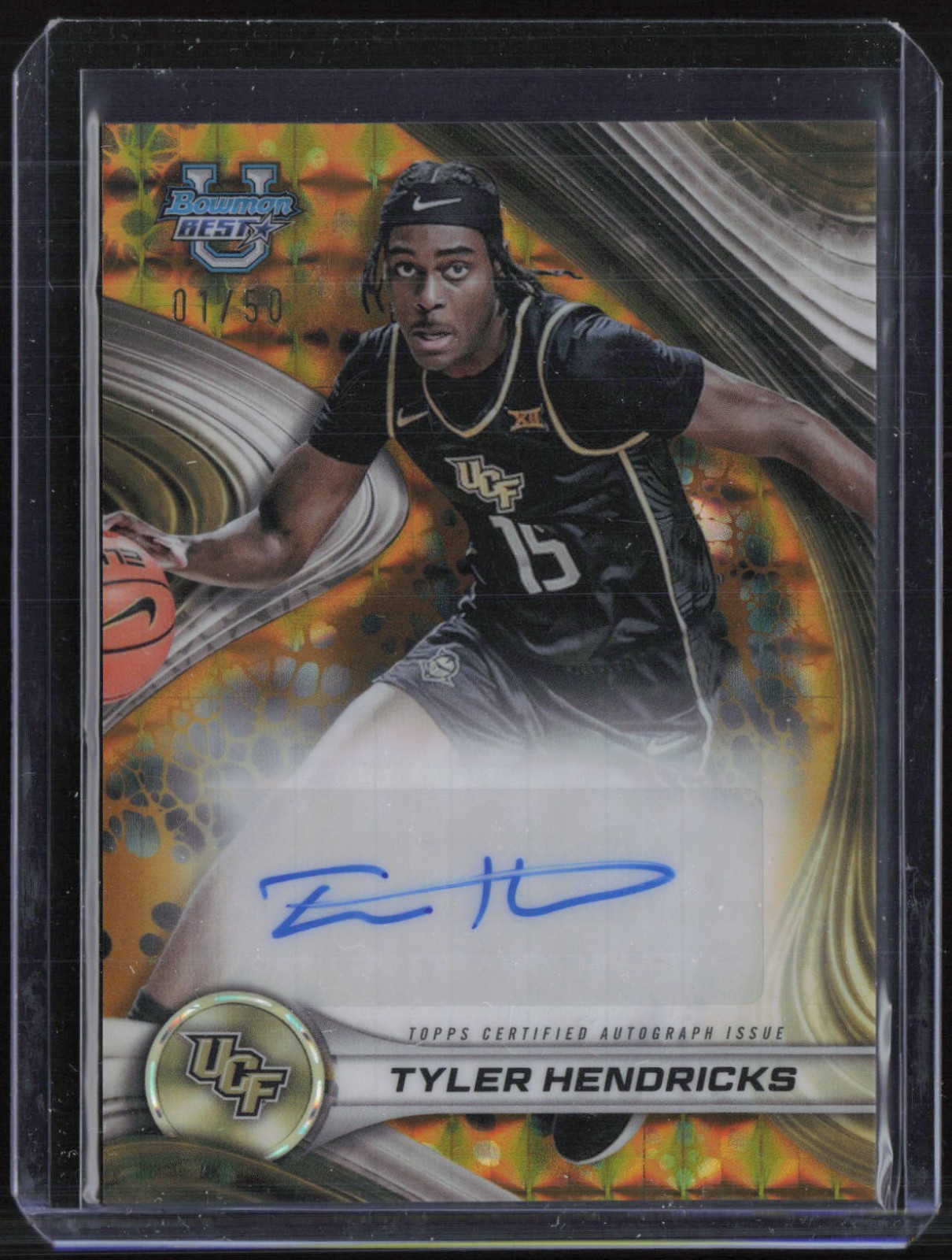 2024 Bowman University Best Gold Geometric Refractor Tyler Hendricks 1/50 Auto
