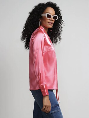 Tie-Front Cut-Out Satin Effect Blouse