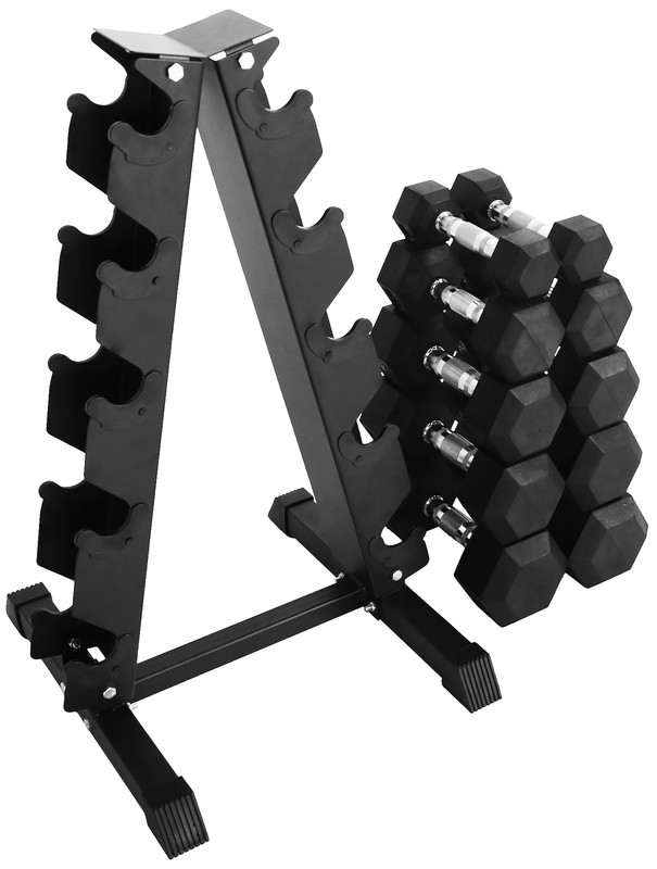 Rubber-Coated Hex Dumbbell Set with A-Frame Rack (Pairs) Weight Fitness Curl