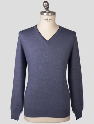 Fioroni Blue Wool Cashmere Sweater V-Neck FI309 Man
