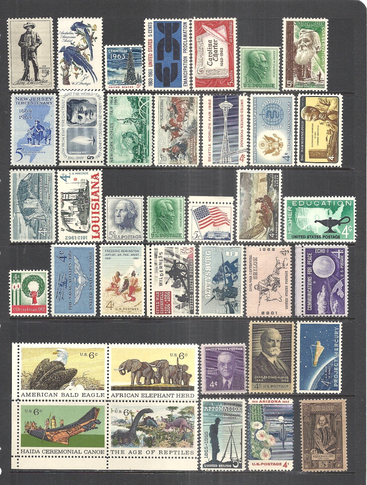 UNITED STATES (124 STAMPS) MINT NEVER HINGED COLLECTION 1960