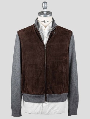 Fioroni Brown Gray Virgin Wool Viscose Cashmere Leather Suede Coat FI853 Man