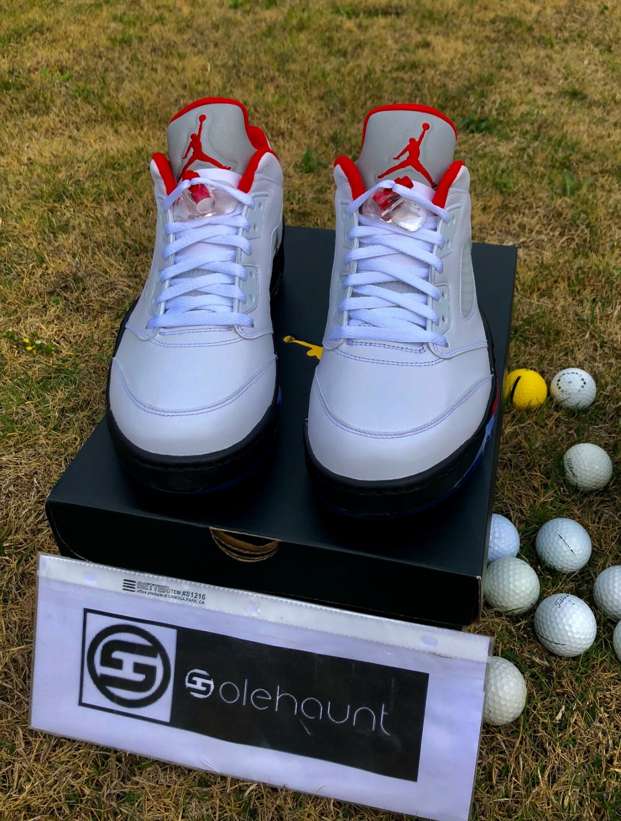 Pre-owned Jordan Nike Air  V 5 Low Golf Cleat Retro Cu4523-100 White Fire Red Aj V Aj 5 In White/black/metallic Silver/fire Red