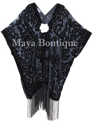 Pre-owned Maya Matazaro Art Nouveau Black Caftan Kimono Duster Burnout Velvet  Made In Usa