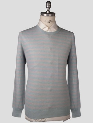 Fioroni Blue Cotton Cashmere Silk Sweater Crewneck FI169 Man
