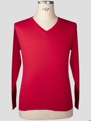 Fioroni Red Cotton Cashmere Sweater V-Neck FI306 Man