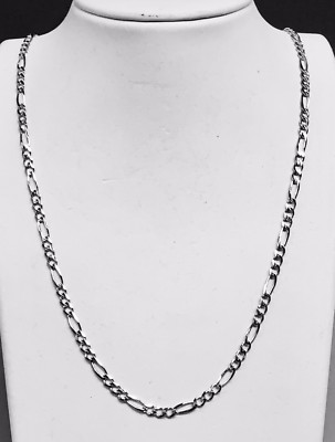 Pre-owned Tex 14k White Gold 22" Mens Solid Figaro Curb Link Chain/necklace 3.8 Mm 11 Grams In No Stone
