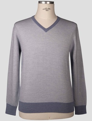 Fioroni Blue Virgin Wool Cashmere Sweater V-Neck FI356 Man