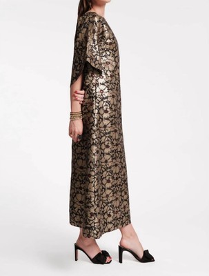Pre-owned Frances Valentine Spinnaker Jacquard Maxi Dress In Black/gold/red - Size L