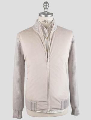 Gran Sasso Beige Gray Leather suede Wv Viscose Cashmere Coat Full Zip GS209 Man