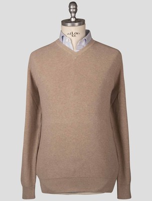 Fioroni Beige Cotton Sweater V-neck FI6 Man