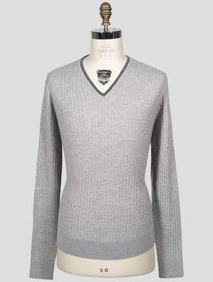 Fioroni Gray Wool Cashmere Sweater V-Neck FI519 Man