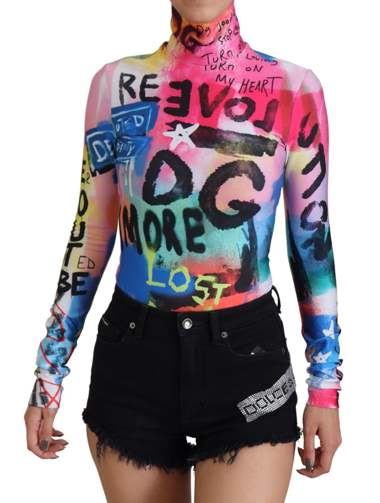 

DOLCE - GABBANA Свитер с разноцветным логотипом, пуловер с высоким воротником IT40/US6/ 1050usd, Multicolor