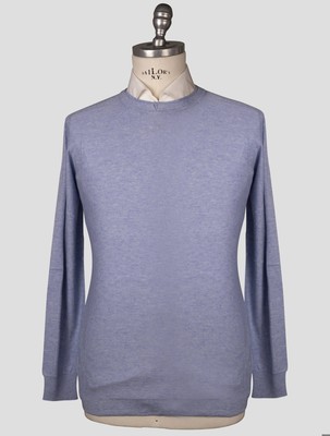 Fioroni Light Blue Cotton Cashmere Sweater Crewneck FI102 Man