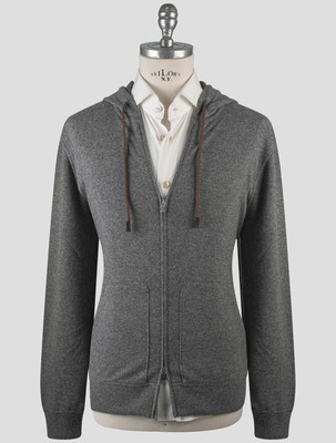 Gran Sasso Gray Virgin Wool Viscose Cashmere Sweater Full Zip Hoodie GS525 Man