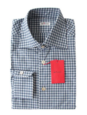 Pre-owned Kiton Blue Check Cotton Shirt - Slim - (kt4272220)