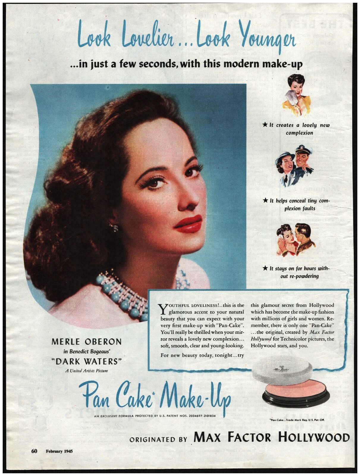 1945 MAX FACTOR HOLLYWOOD Make-Up Original Print Ad ~ Fast