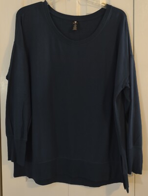 Womans Dark Teal Sweatshirt-Stretch-Scoop Neck-Plus Size 2XL-Active Life