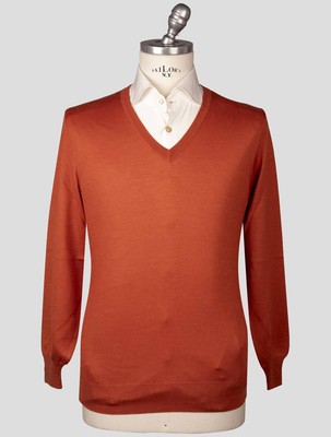 Fioroni Orange Cashmere Silk Sweater V-neck FI26 Man