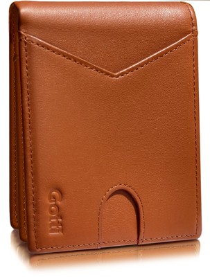 Full Grain Leather Wallet men , Bifold & RFID Blocking, Minimalist Front Pocket