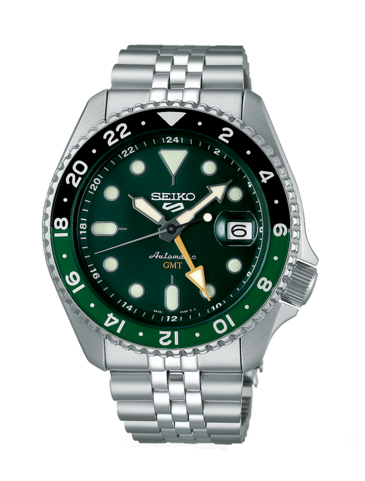 Pre-owned Seiko 5 Sports Skx Ssk035 Gmt 42.5 Mm Steel Green Dial Automatic Men's Watch