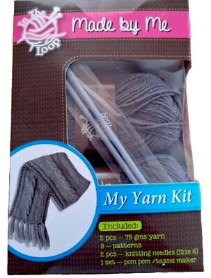 MADE BY ME Gray   My Yarn KIT Includes YARN-3 PATTERNS-Knitting needles DIY