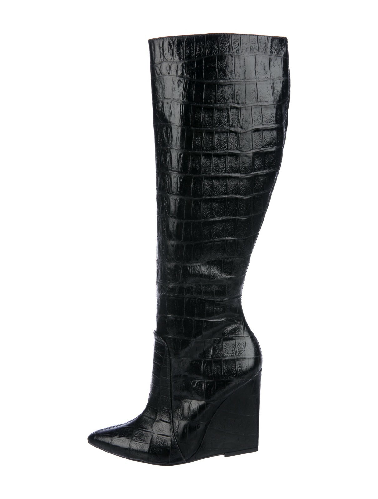Alice + Olivia Ophelia Black Wedge Crocodile Embossed