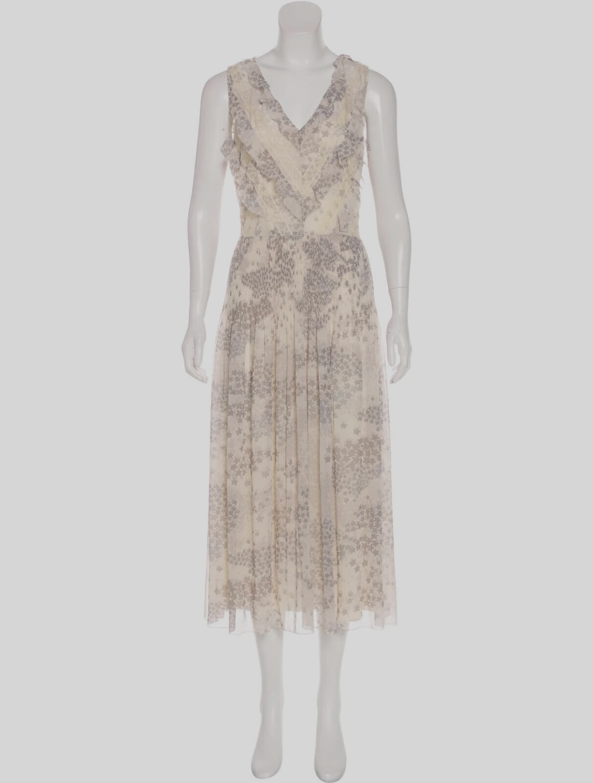 RED VALENTINO Star Print Sleeveless Maxi Dress Pleated Skirt