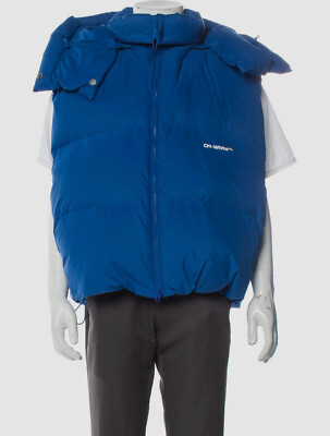 $2020 Off-White Men's Blue Bounce Hooded Quilted Down Puffer Vest Jacket Size M