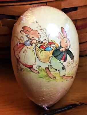 Vintage Easter Egg 3x2.5 BUNNY COUPLE Decoupage Made in Germany-Factory SEALED!