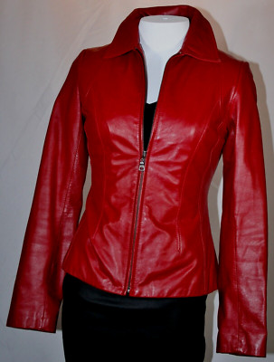 Danier Red Leather Jacket w/ Zip out Lining Size 2XS