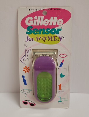 Gillette Sensor Excel Women Handle Shaver Razor ONE BLADE NOS 1997 Purple Green