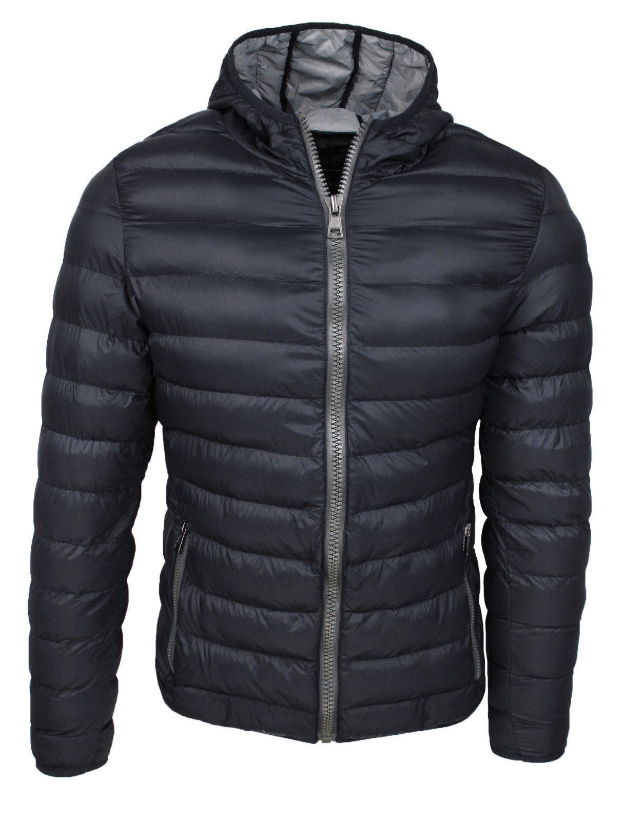 PIUMINO UOMO DIAMOND CASUAL NERO GIACCA GIUBBOTTO SLIM FIT CON CAPPUCCIO