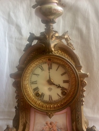 Antique Ansonia Rococo Style Garniture Mantel Clock Set Of Candelabras